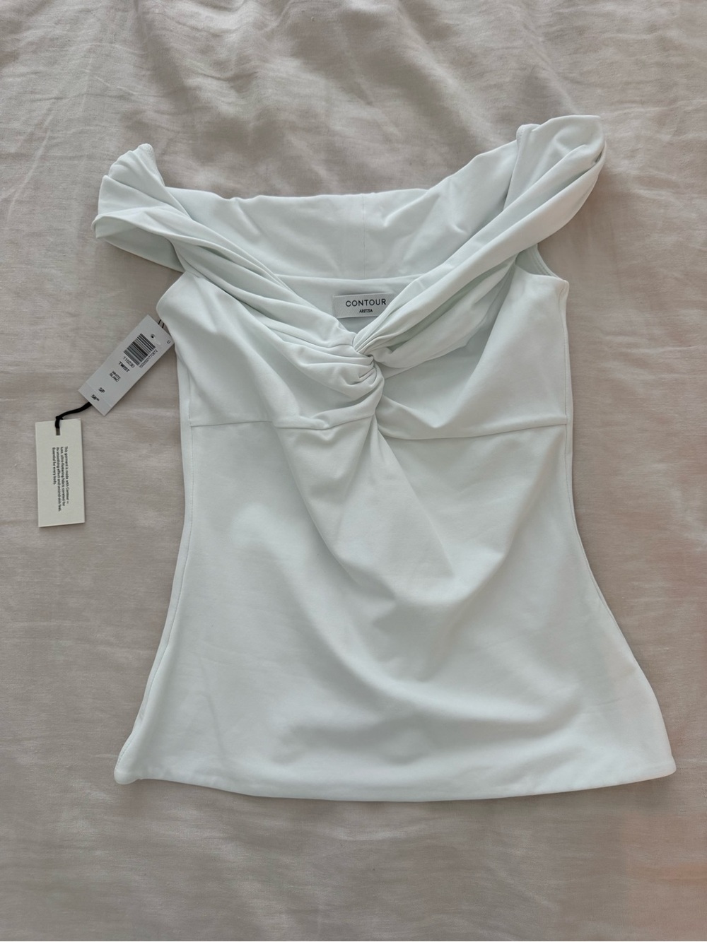 Aritzia Contour Off-Shoulder Twist Front White Top